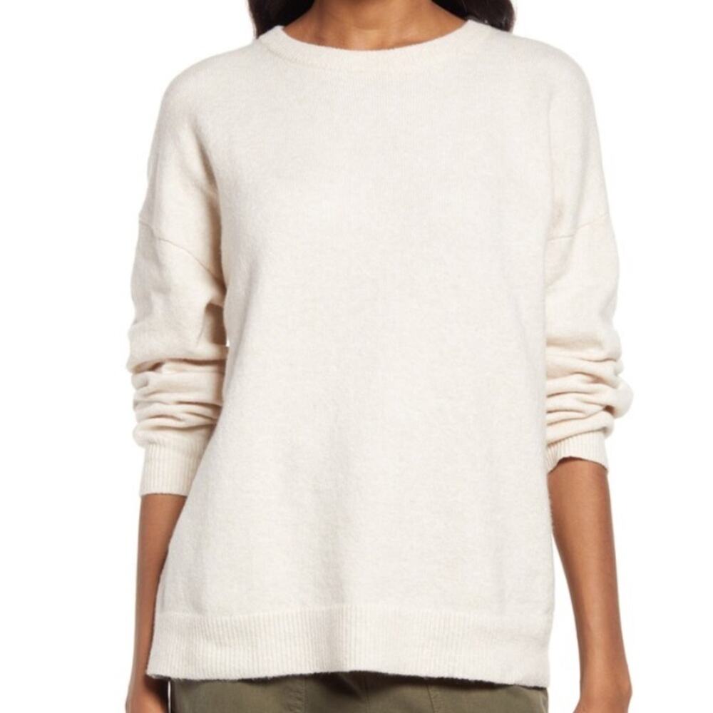 Treasure & Bond Cotton Blend Crewneck Sweater - Ivory Egret Size L